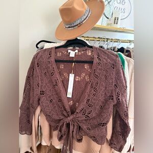 House of Harlow 1960 boho brown  Lace Cardigan nwt